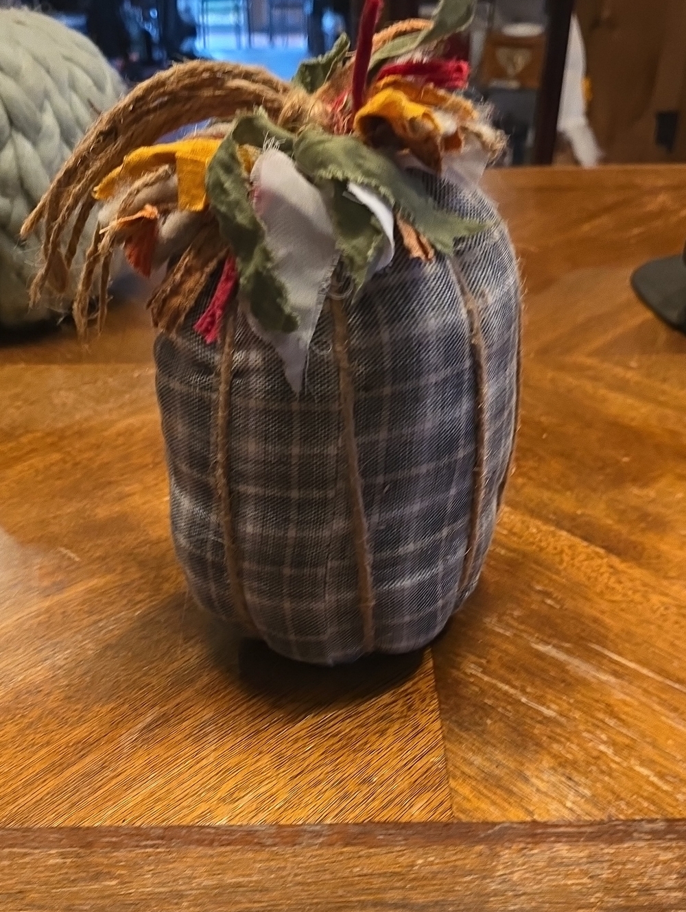 Autumn Plaid Fabric Pumpkin Home Accent - Unbranded